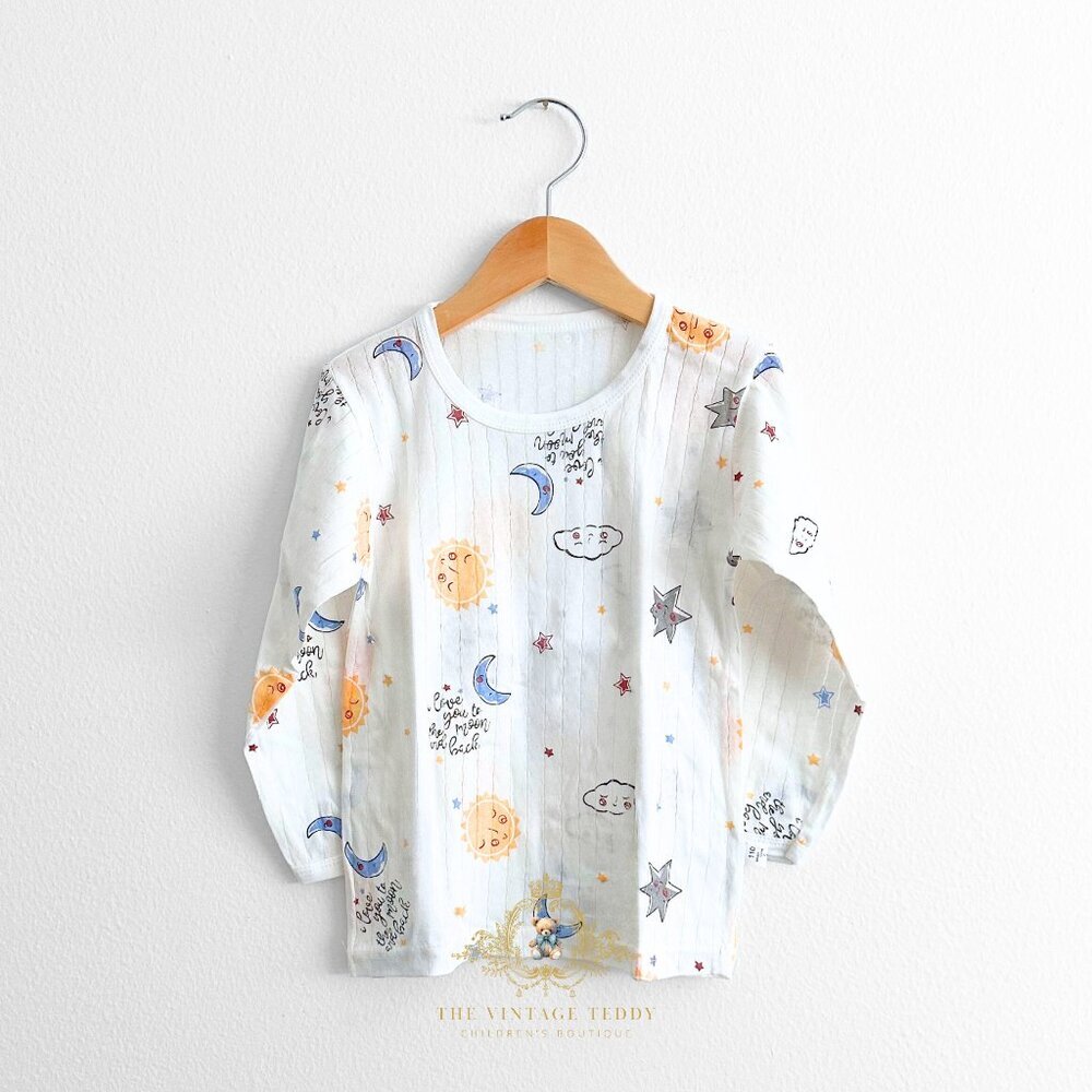 NWT Cute Kids Sleep N' Play Long Sleeve Top & Pants Pajamas Set Moon & Sun 4T - Picture 2 of 4